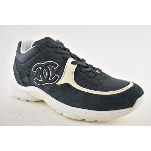 Chanel 20C Mens Blue White CC Logo Low Top Lace Up Runner Trainer Sneaker 44 11 - Picture 5 of 12